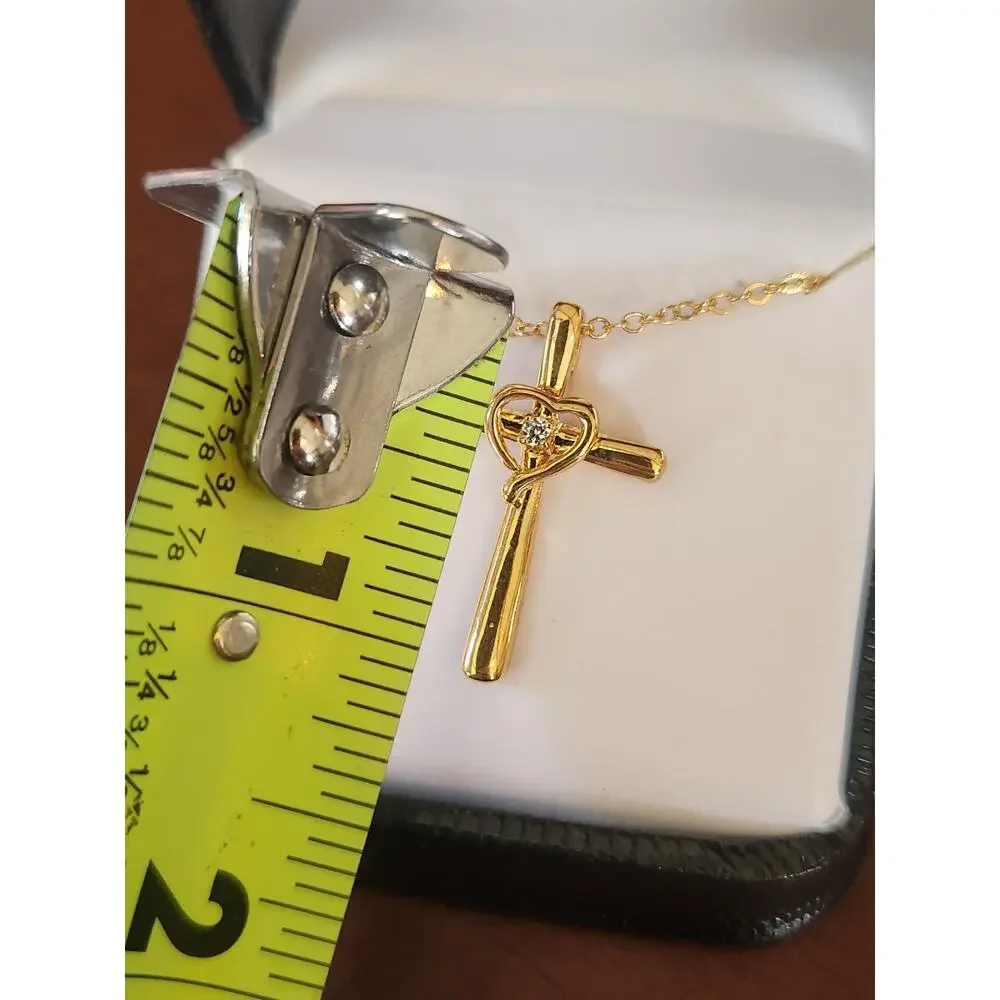 Tivoli Gold Tone Cross Heart Pendant Necklace Crystal Accent - Picture 5 of 6